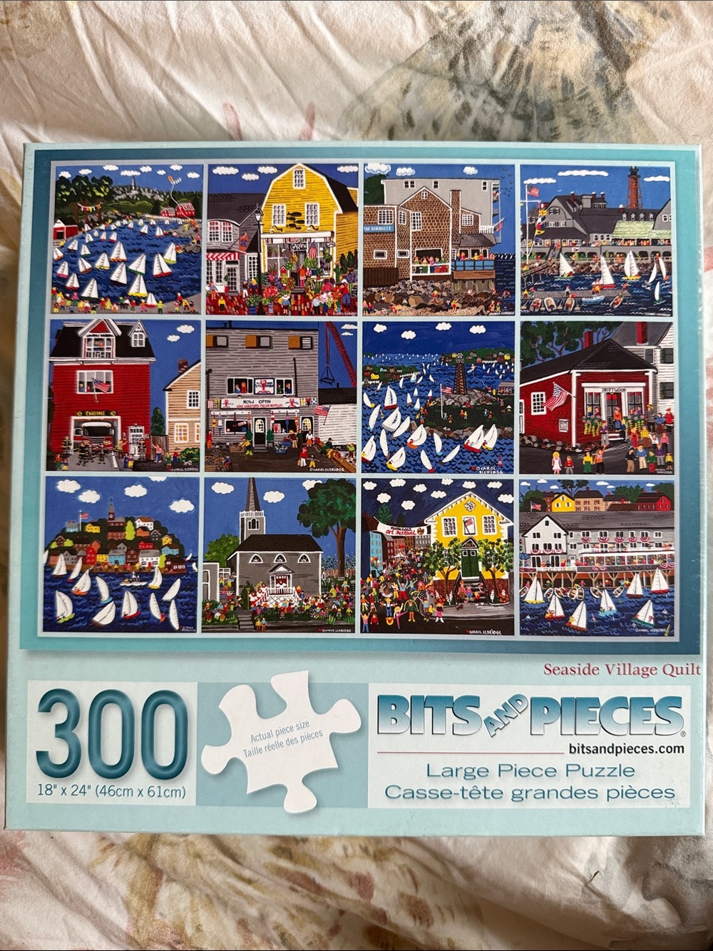 Bits and Pieces “Seaside Village Quilt” 300-Piece Puzzle - Blue/Yellow/Red